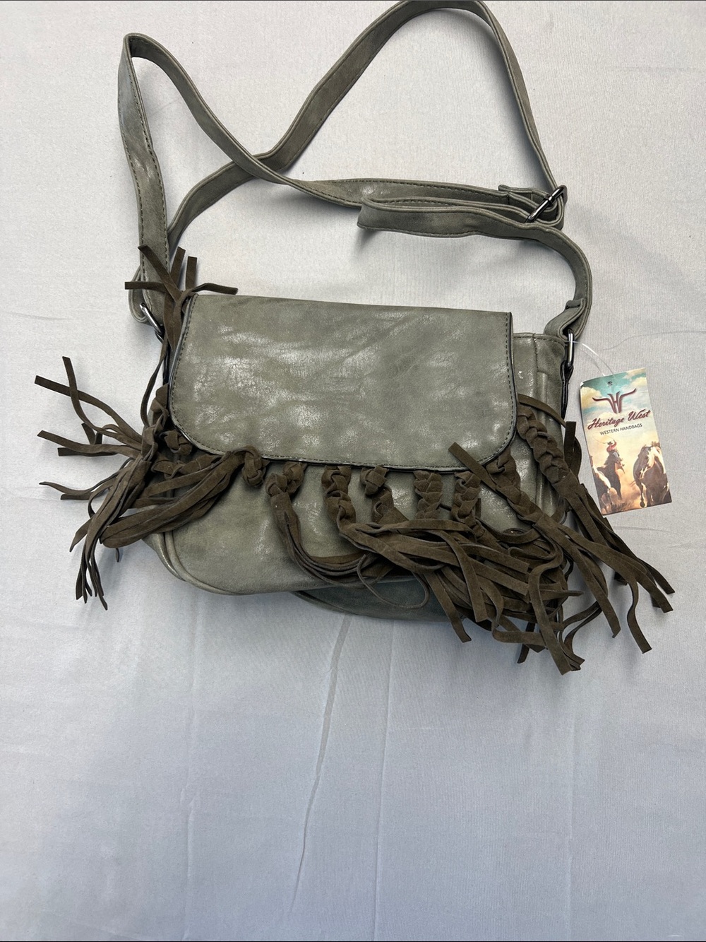 Heritage Olive Gray Fringe Crossbody Bag